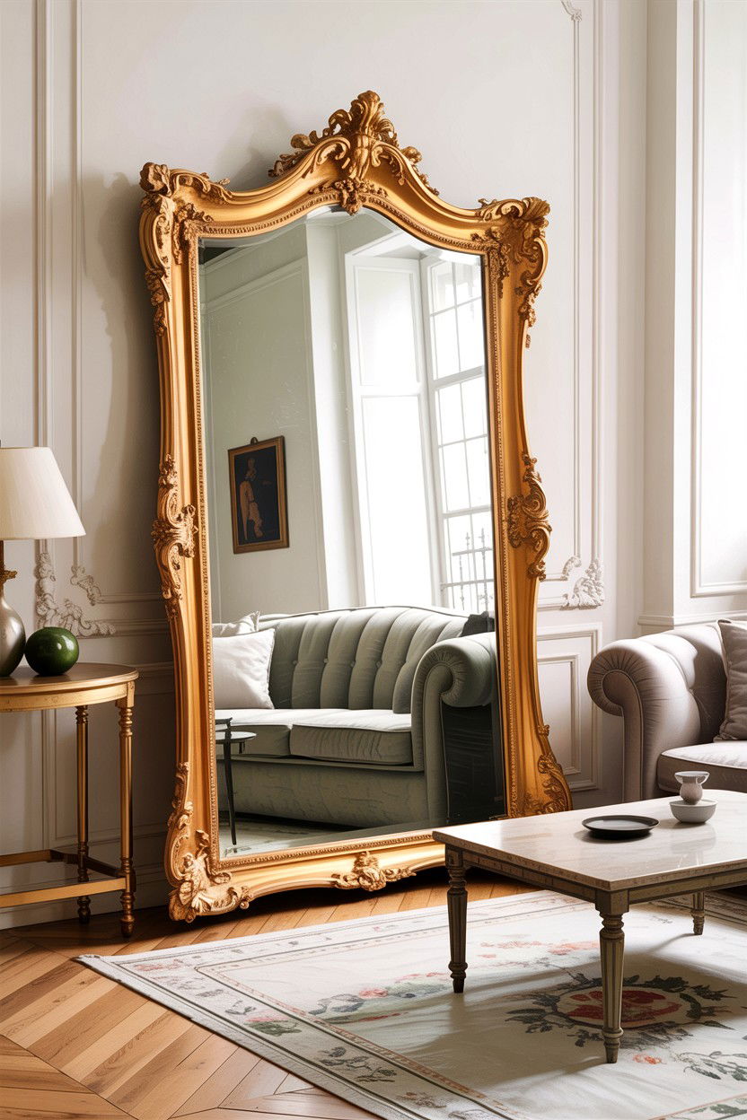 Gilded mirror living room - 30 living room Parisian furniture ideas
