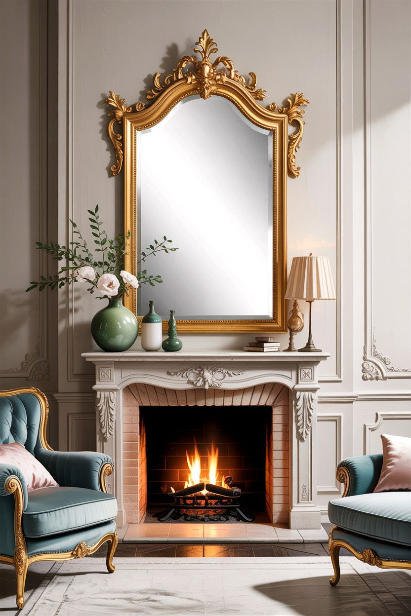 Gilded wall mirror - 30 living room Provence furniture ideas