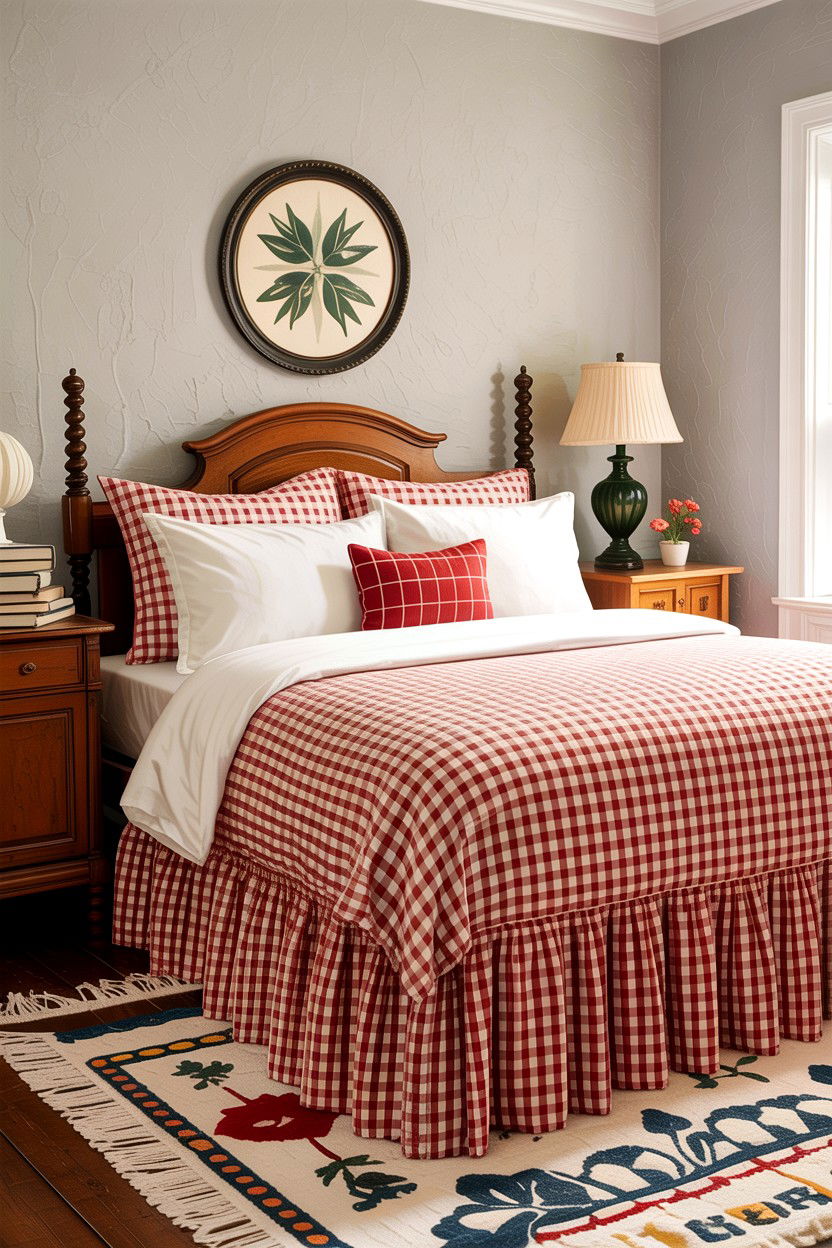 Gingham Check Bed Skirt - 30 bedroom bed skirts
