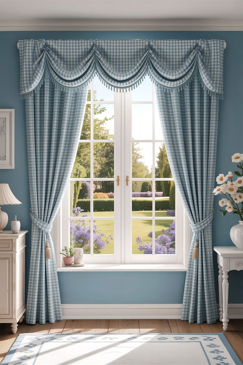 Gingham Check Window Curtains - 30 grandmillennial bedroom ideas