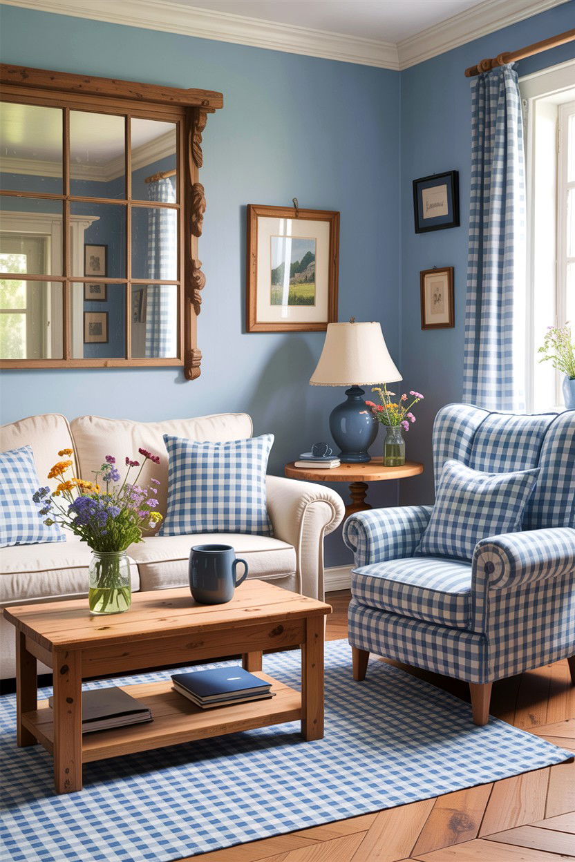 Gingham Living Room - 30 New England living room ideas
