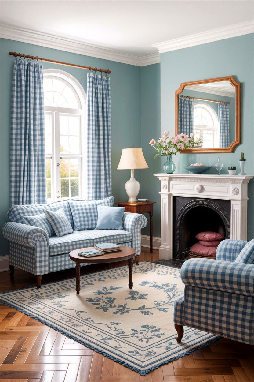 Gingham patterns - 30 grandmillennial living room ideas
