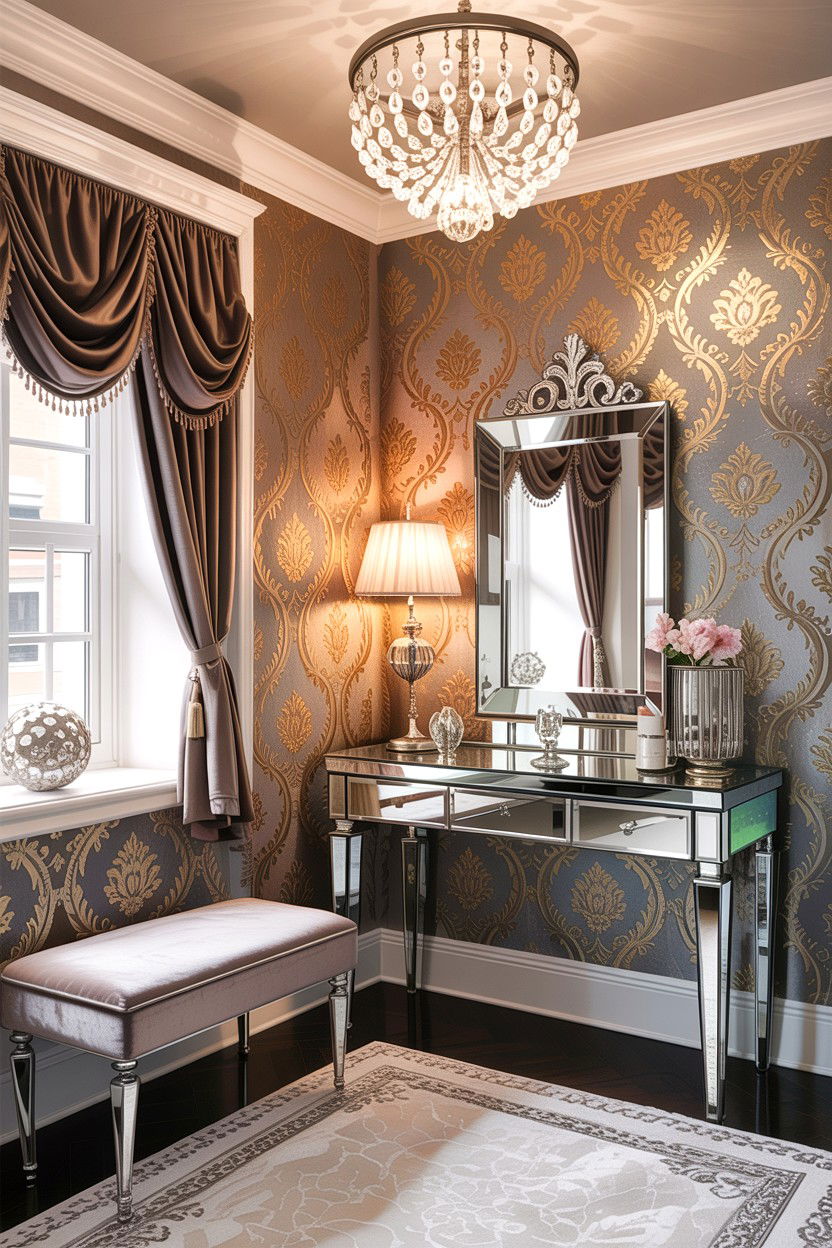Glam Damask Wallpaper - 30 bedroom damask wallpapers