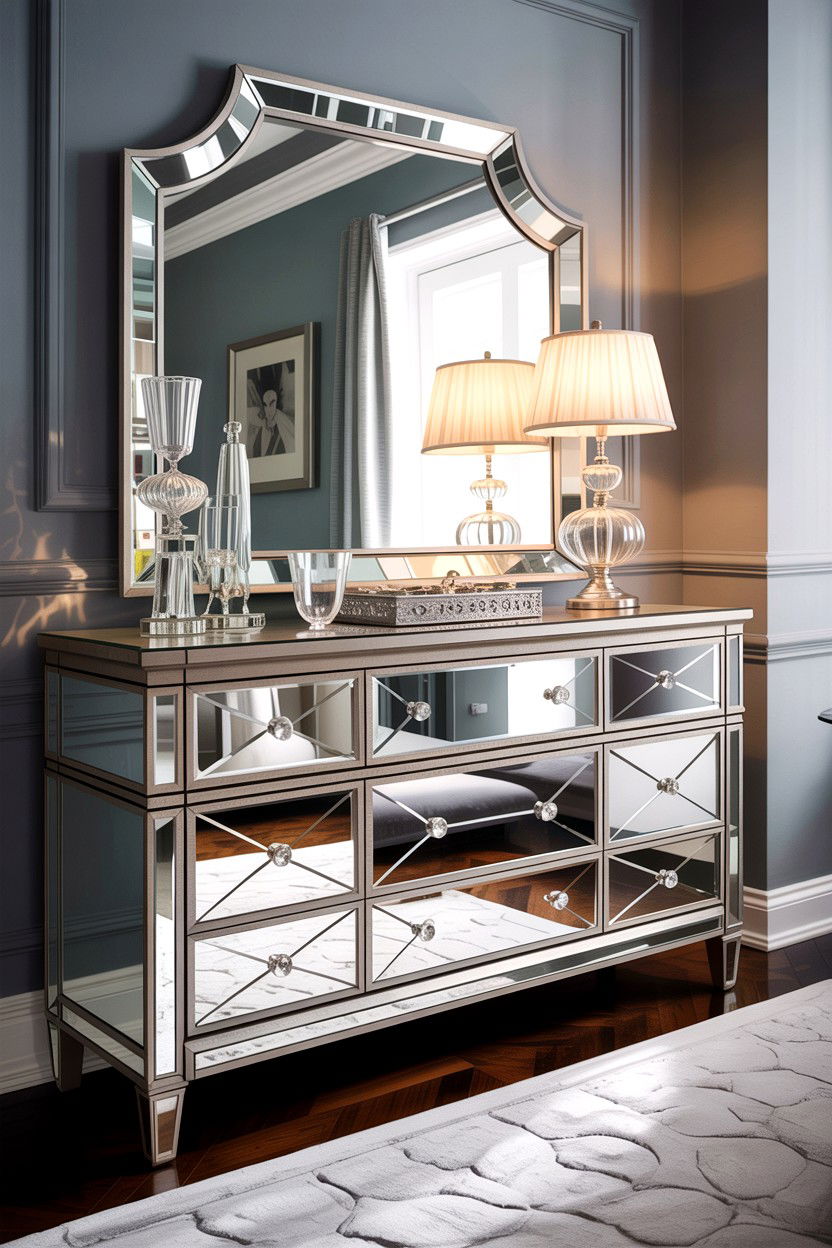 Glam Mirrored Wide Dresser - 30 bedroom wide dressers