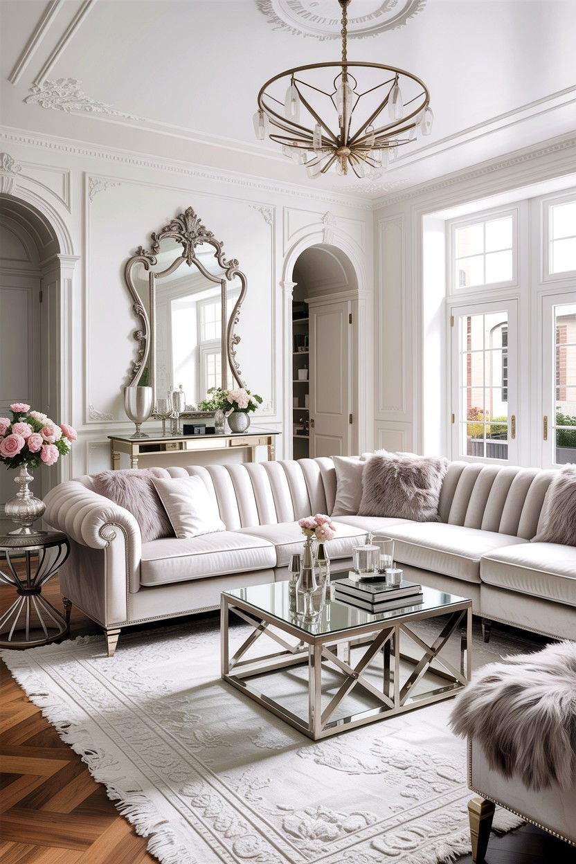Glam White Living Room - 30 all white living room ideas
