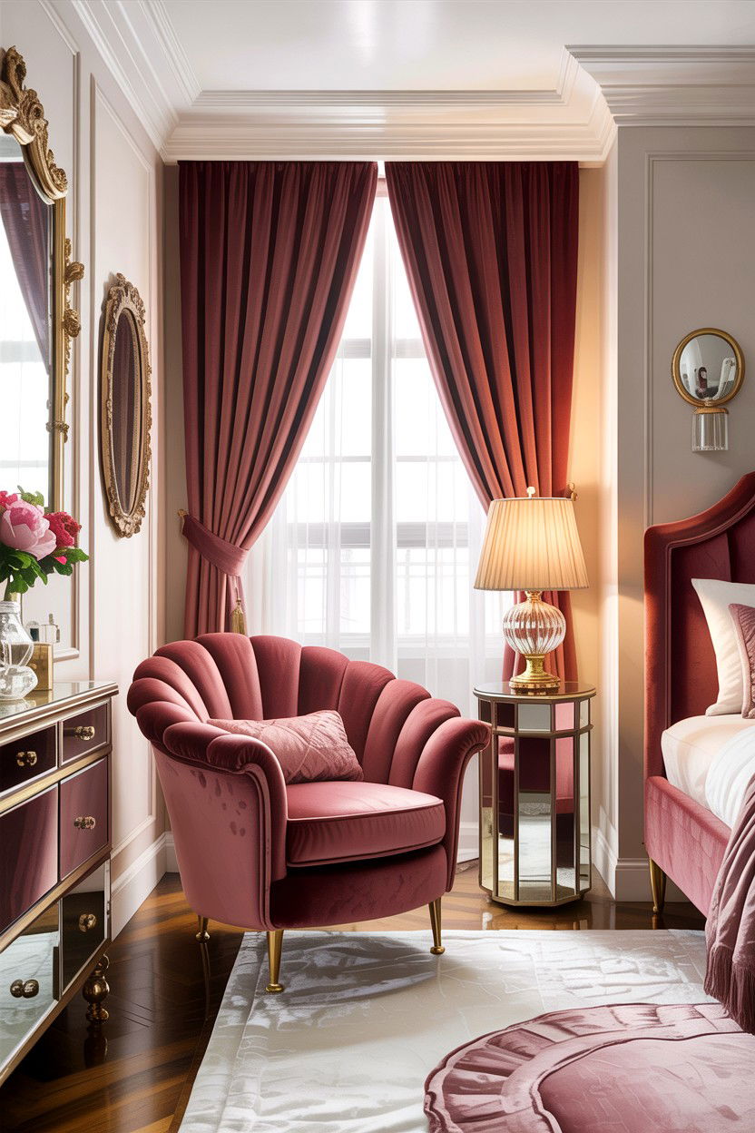 Glam bedroom velvet chair - 30 bedroom with sitting area ideas
