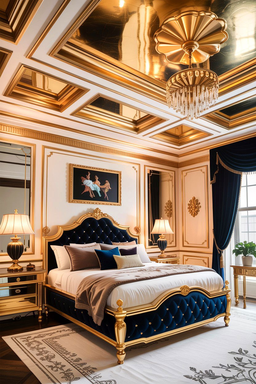Glamorous Gold Leaf Ceiling - 30 bedroom coffered ceiling designs