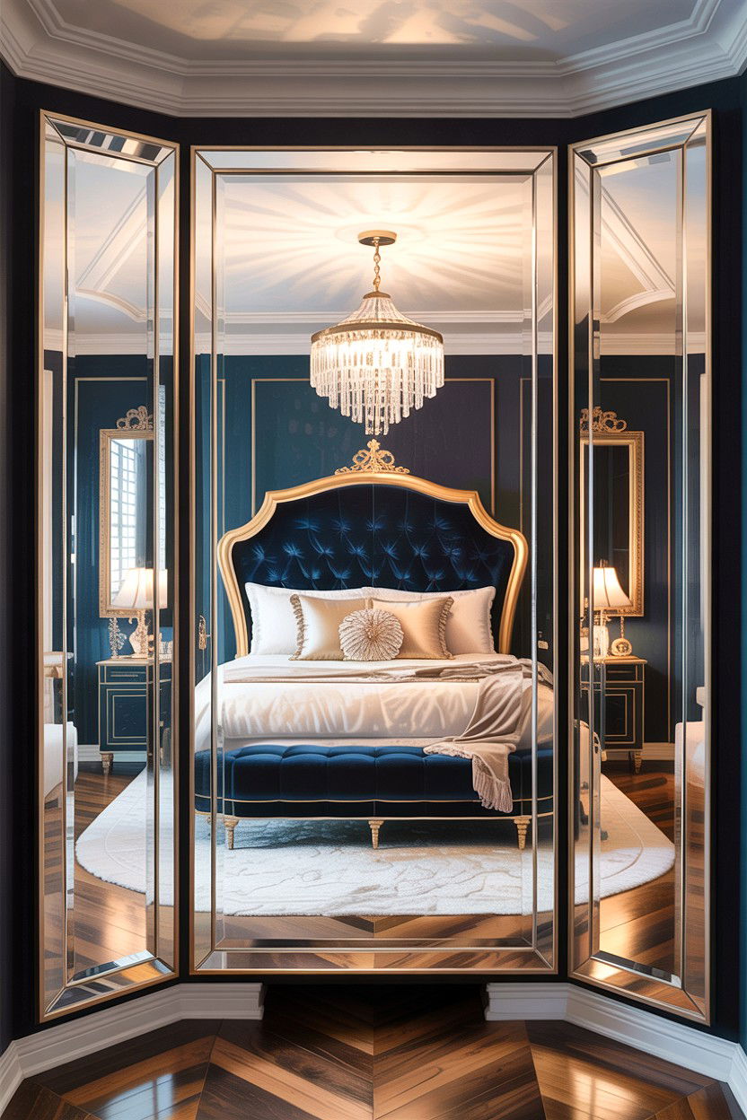 Glamorous bedroom with mirrored patio doors - 30 bedroom with patio doors