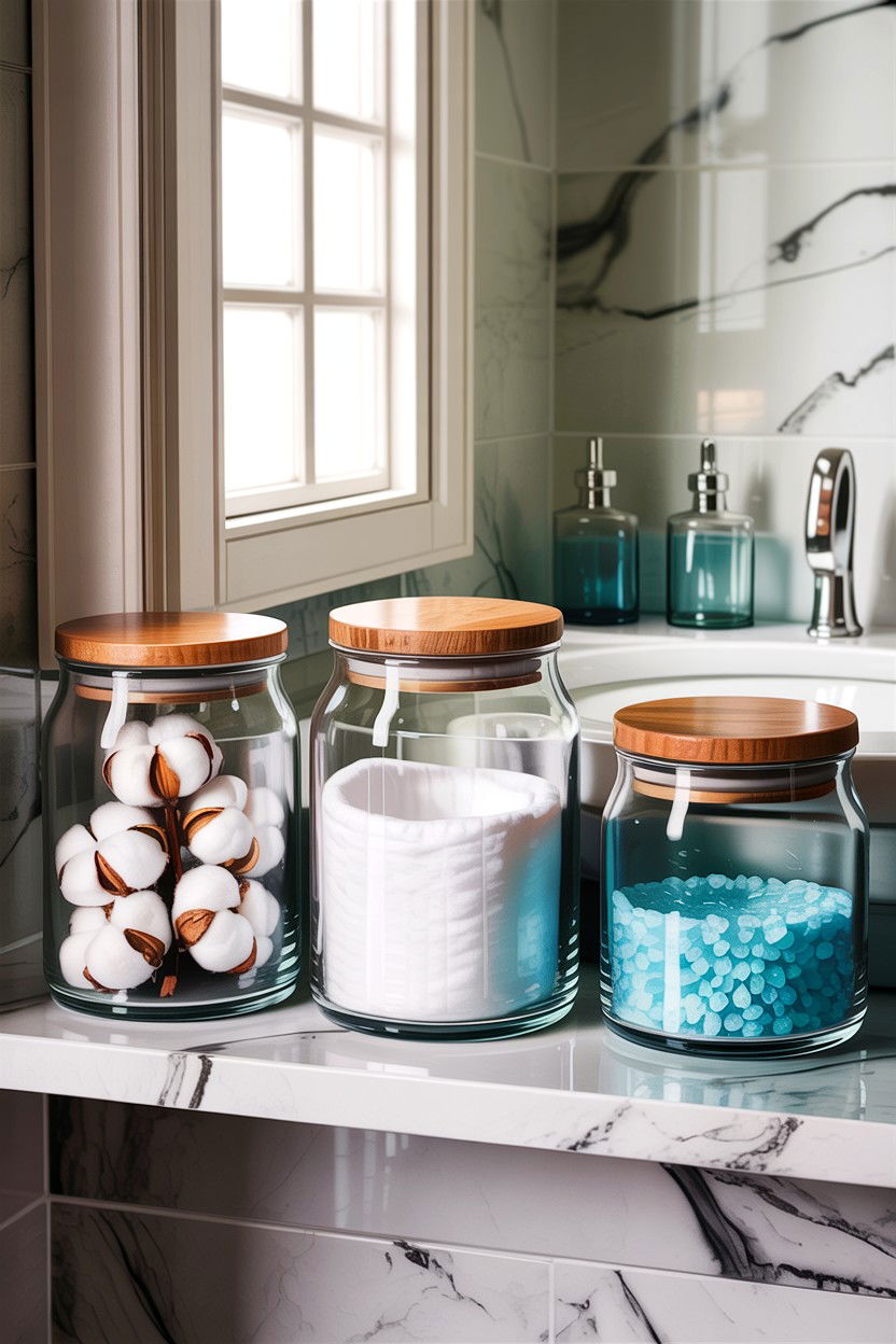 Glass Jar Canister - 30 DIY bathroom decor ideas