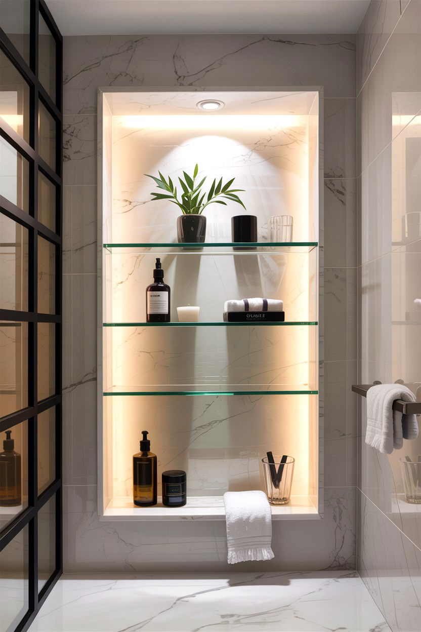 Glass Shelf Bathroom Niche - 30 lighted niche bathroom ideas