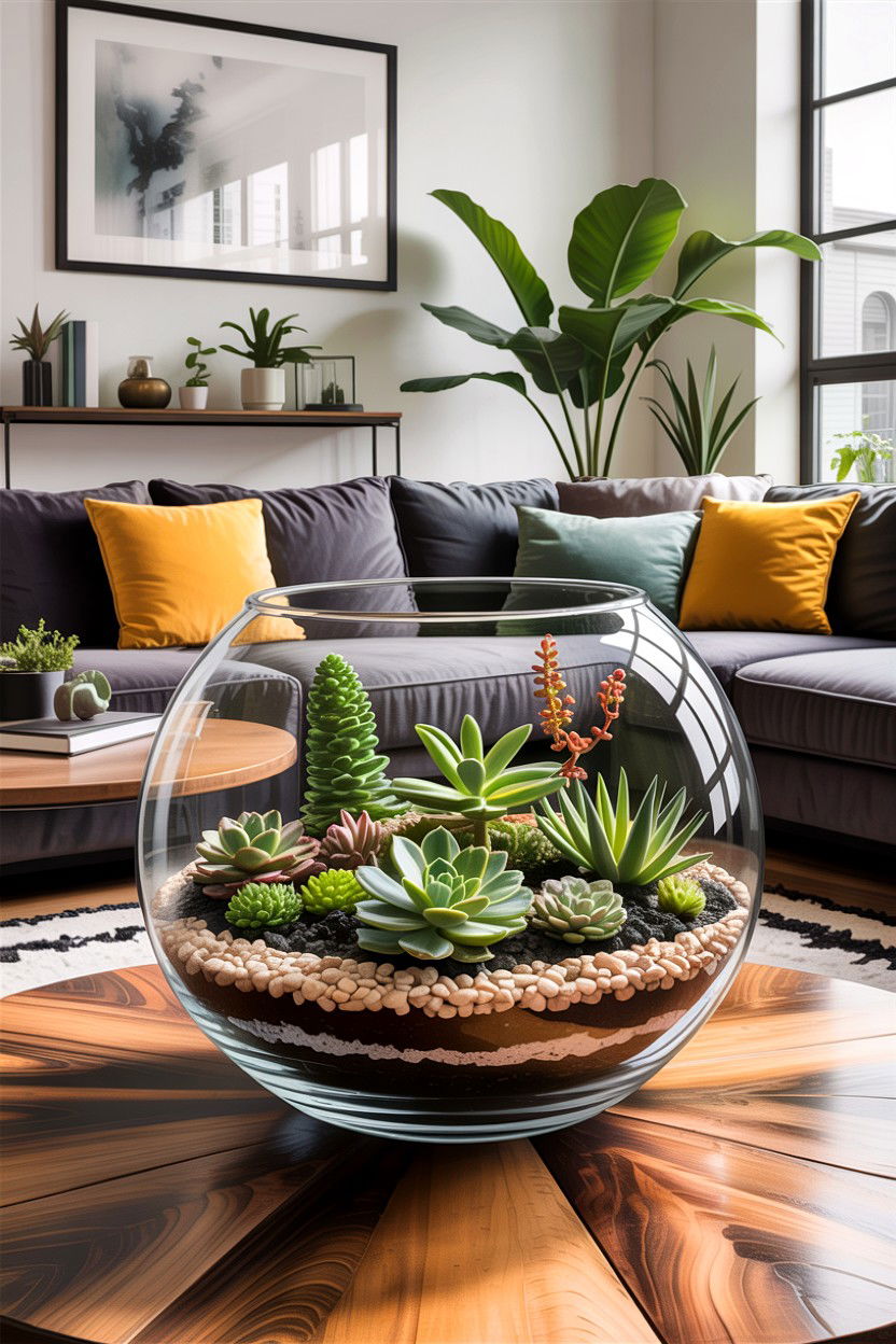 Glass Table Terrarium - 30 handmade living room ideas