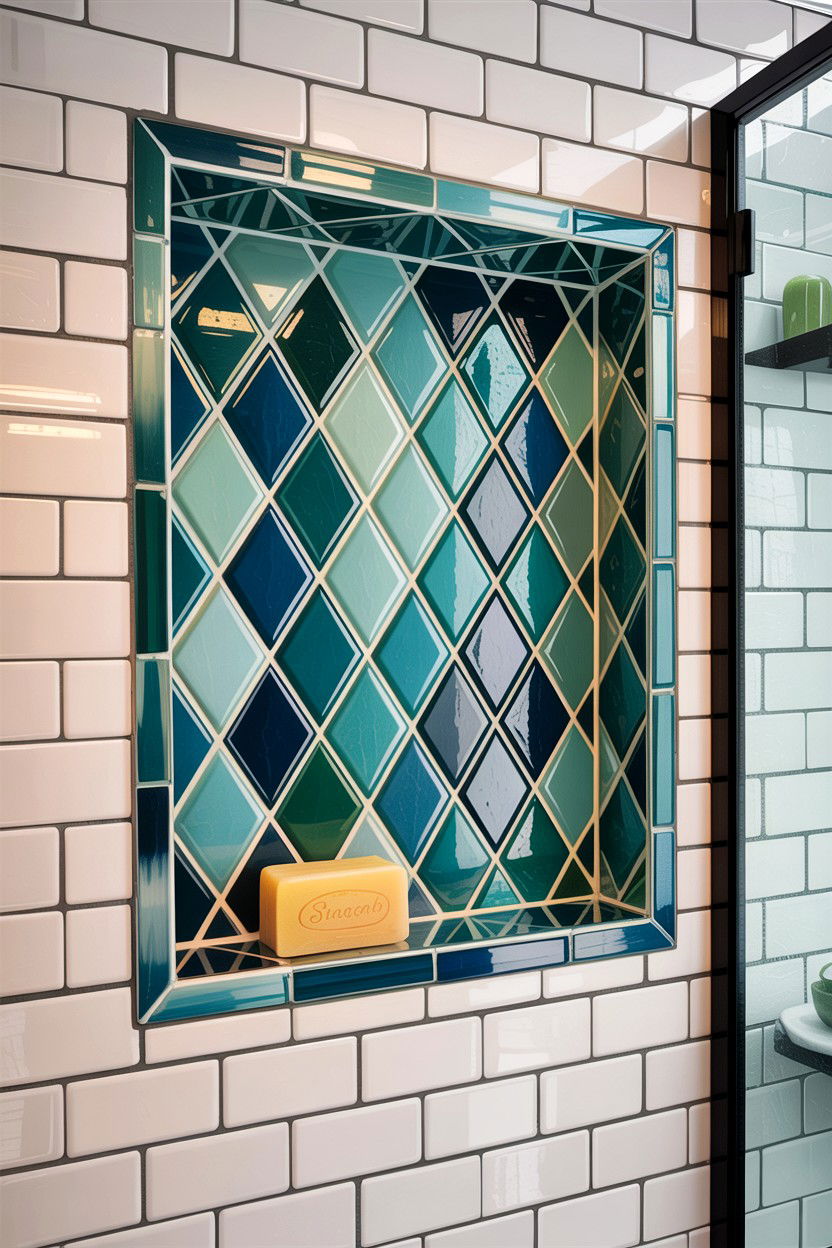 Glass diamond tile shower niche - 30 diamond tile bathroom ideas