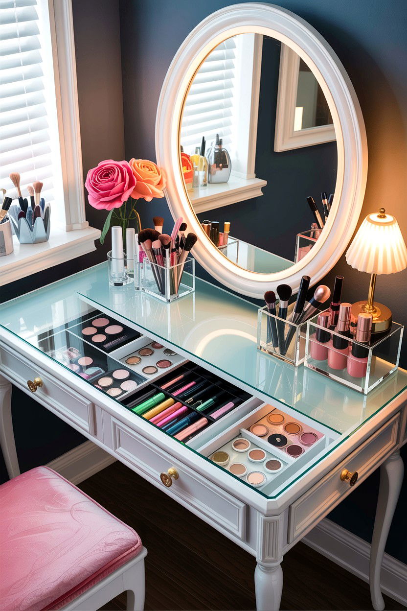 Glass top vanity table - 30 bedroom vanity ideas