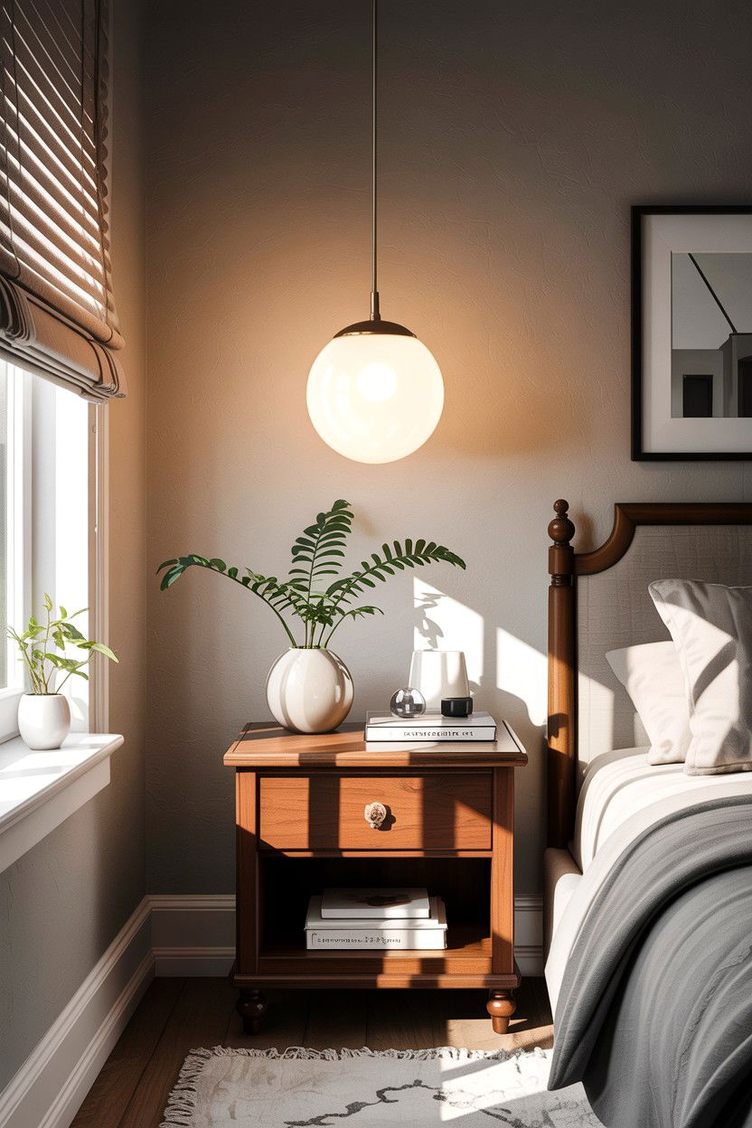 Globe Pendant Light Over Nightstand - 30 bedroom bedside lamps