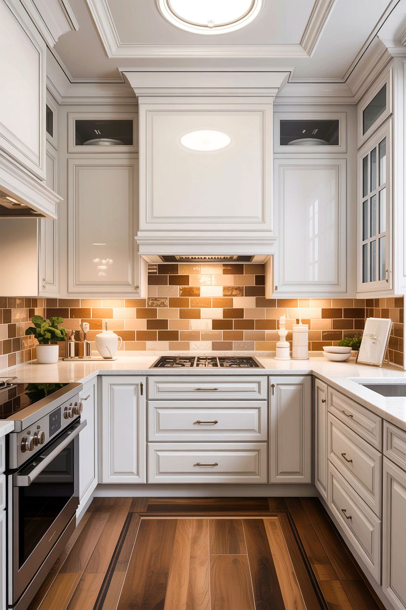 Glossy White Cabinets Tan Backsplash - 30 tan and white kitchen ideas