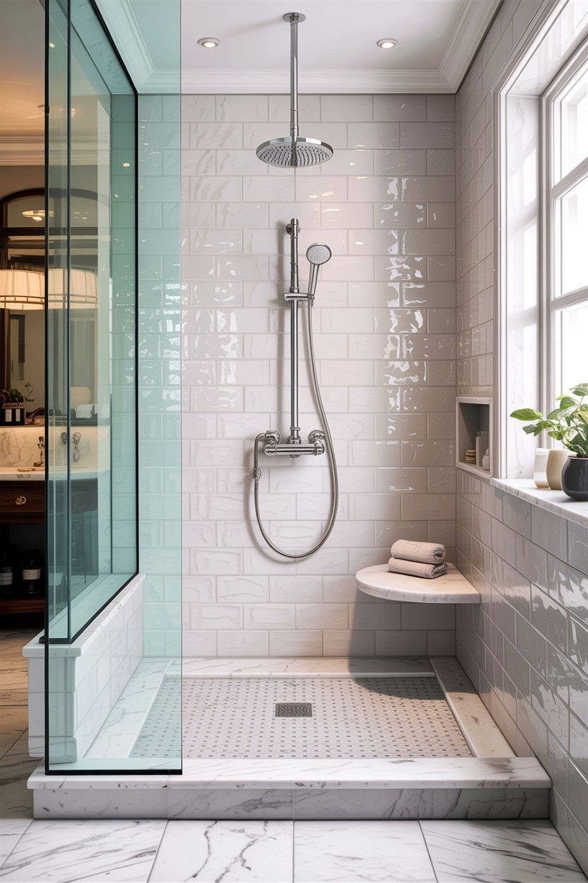 Glossy handmade tile shower - 30 handmade tile bathroom ideas