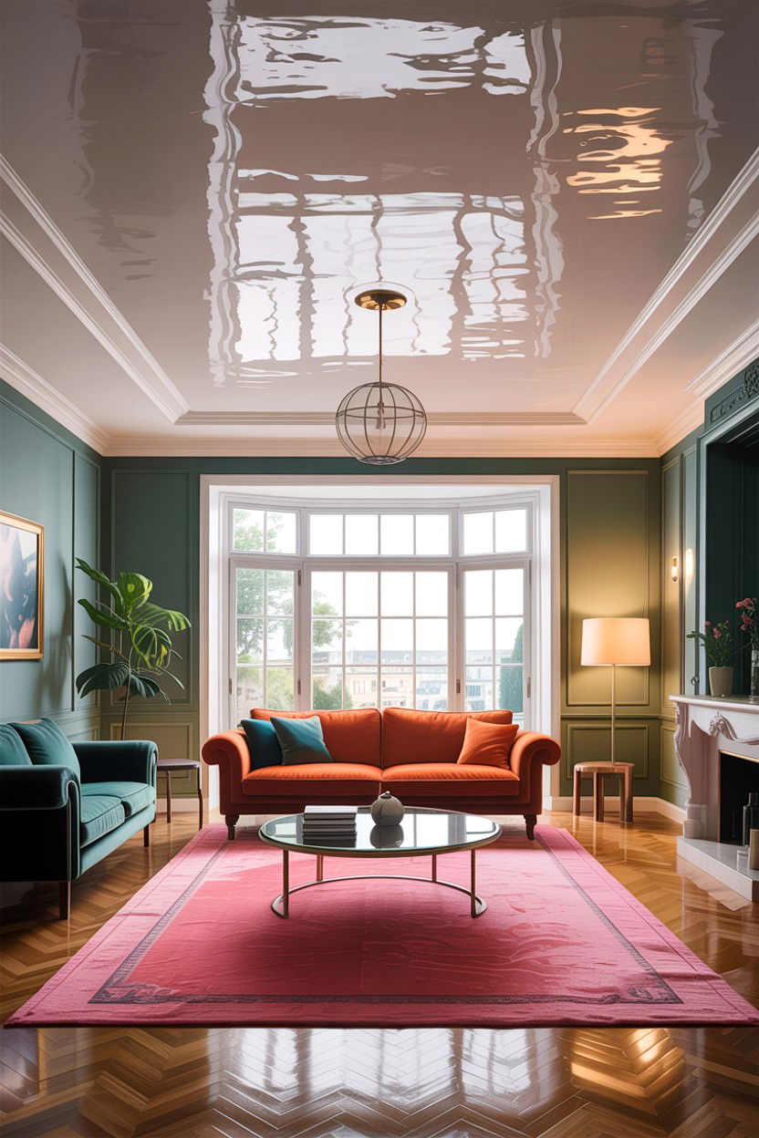 Glossy paint ceiling living room - 30 living room fifth wall ideas