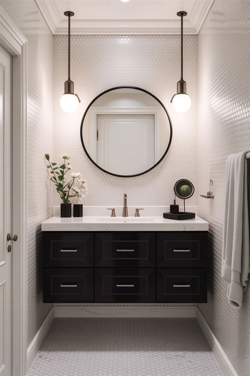 Glossy white honeycomb bathroom wall - 30 honeycomb tile bathroom ideas