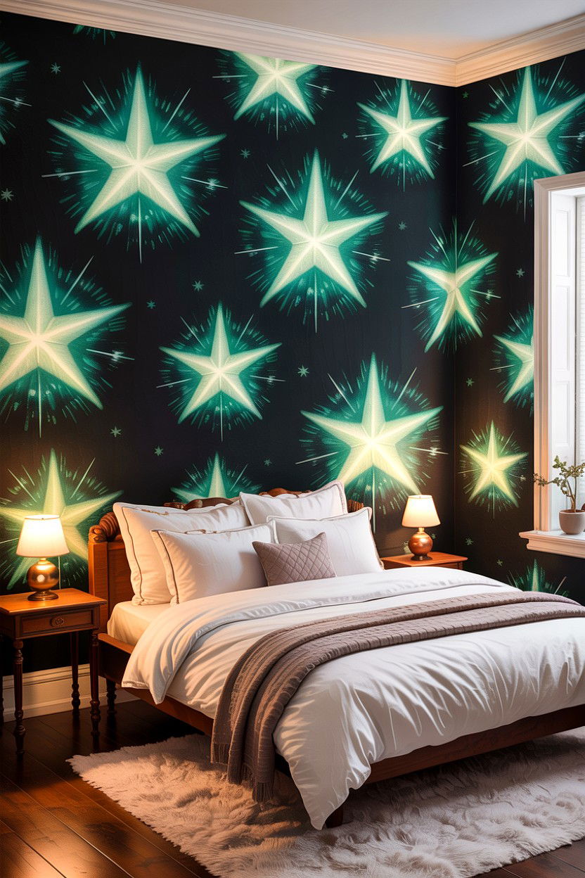 Glowing stars wallpaper - 30 astronaut bedroom ideas
