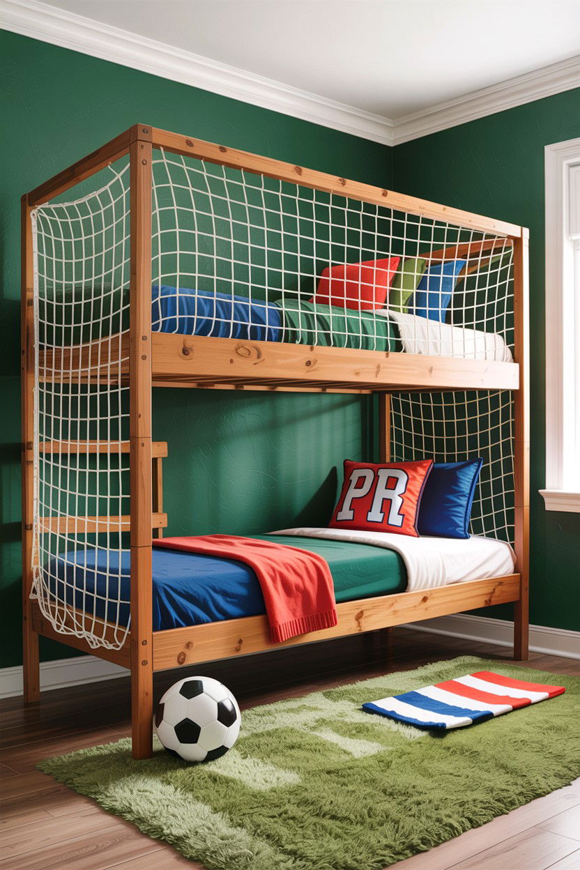 Goal net bunk bed - 30 football bedroom ideas