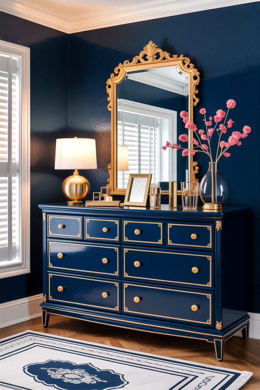 Gold Accent Navy Blue Dresser - 30 bedroom wide dressers