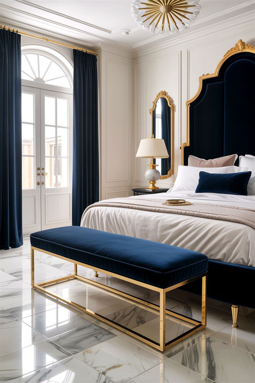 Gold Base Velvet Bench - 30 bedroom ottomans