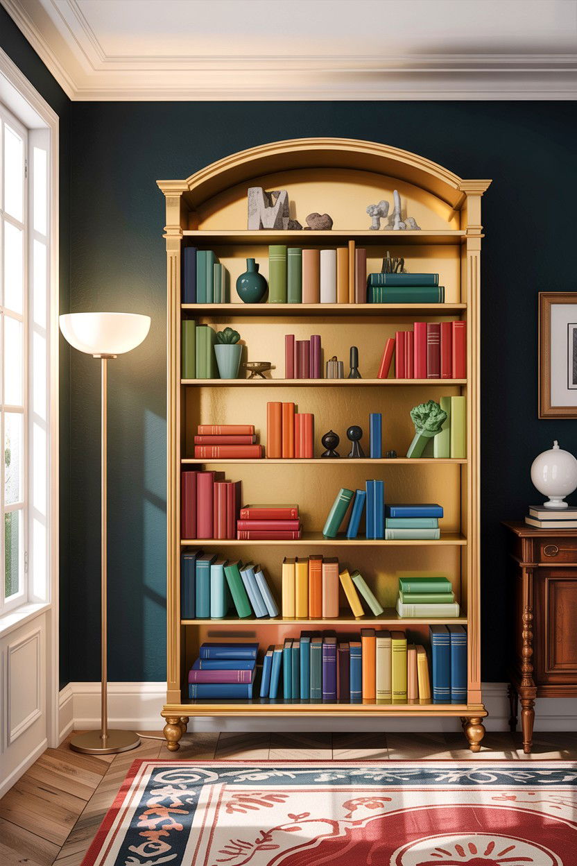 Gold Bookcase - 30 living room gold furniture ideas