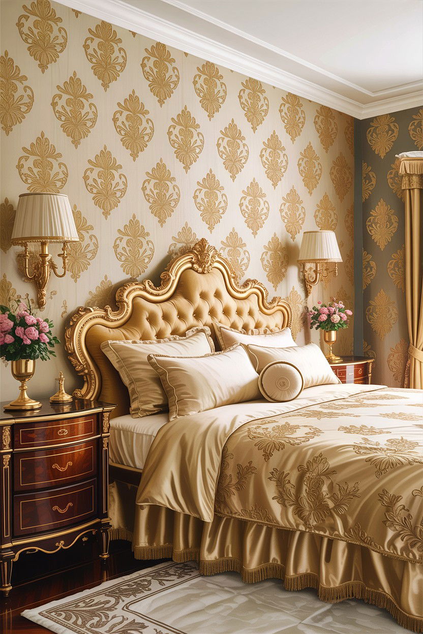 Gold Damask Wallpaper - 30 bedroom damask wallpapers
