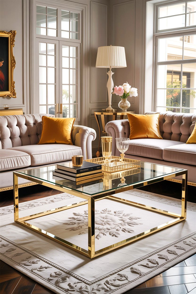 Gold Glass Coffee Table - 30 Hollywood living room ideas
