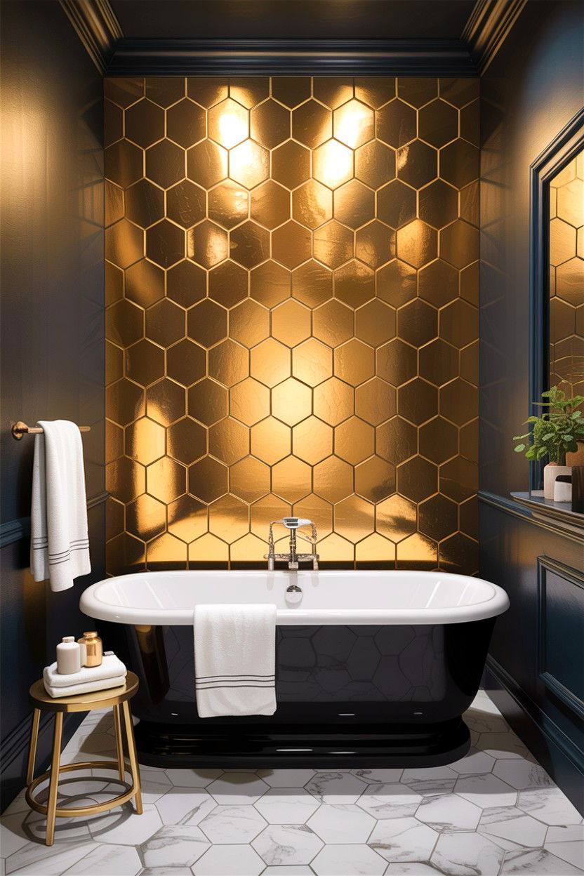 Gold Hexagon Wall Accent - 30 accent tile bathroom ideas