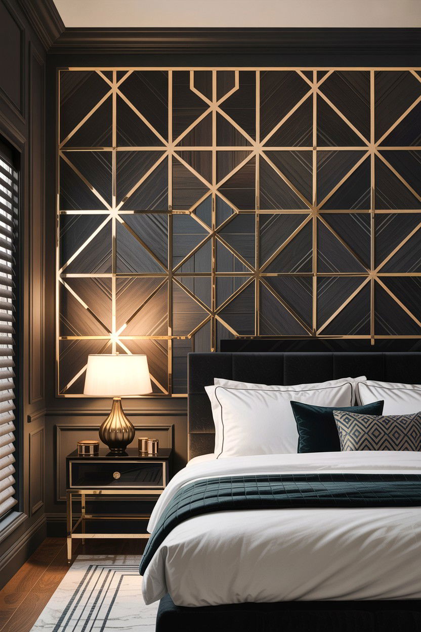 Gold Inlay Geometric Wall - 30 bedroom geometric wall designs