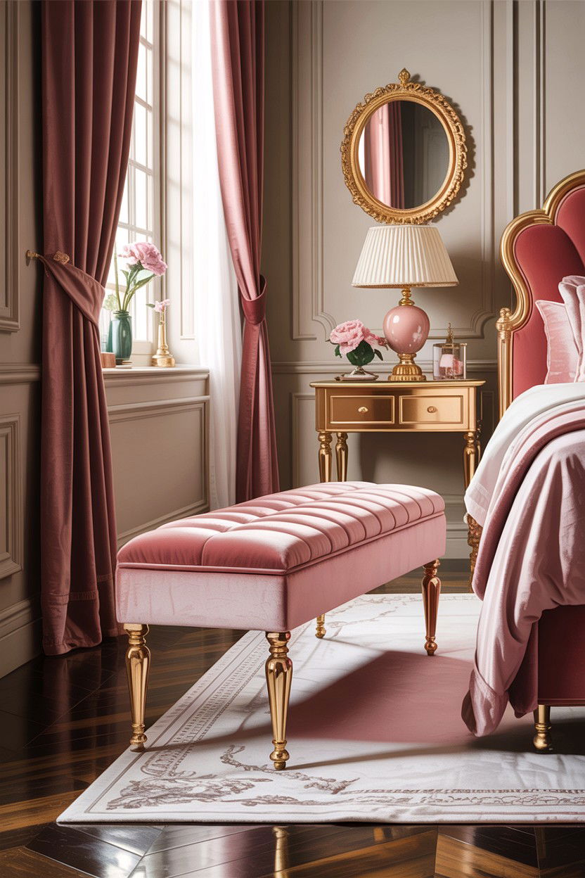 Gold Leg Bedroom Bench - 30 bedroom upholstered benches