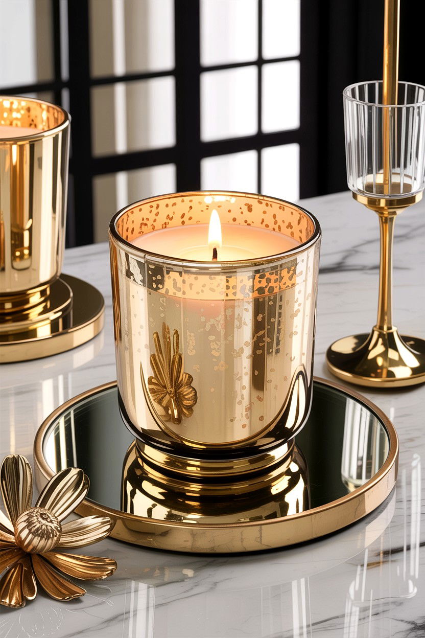 Gold Mercury Glass Candle - 30 bedroom candle ideas