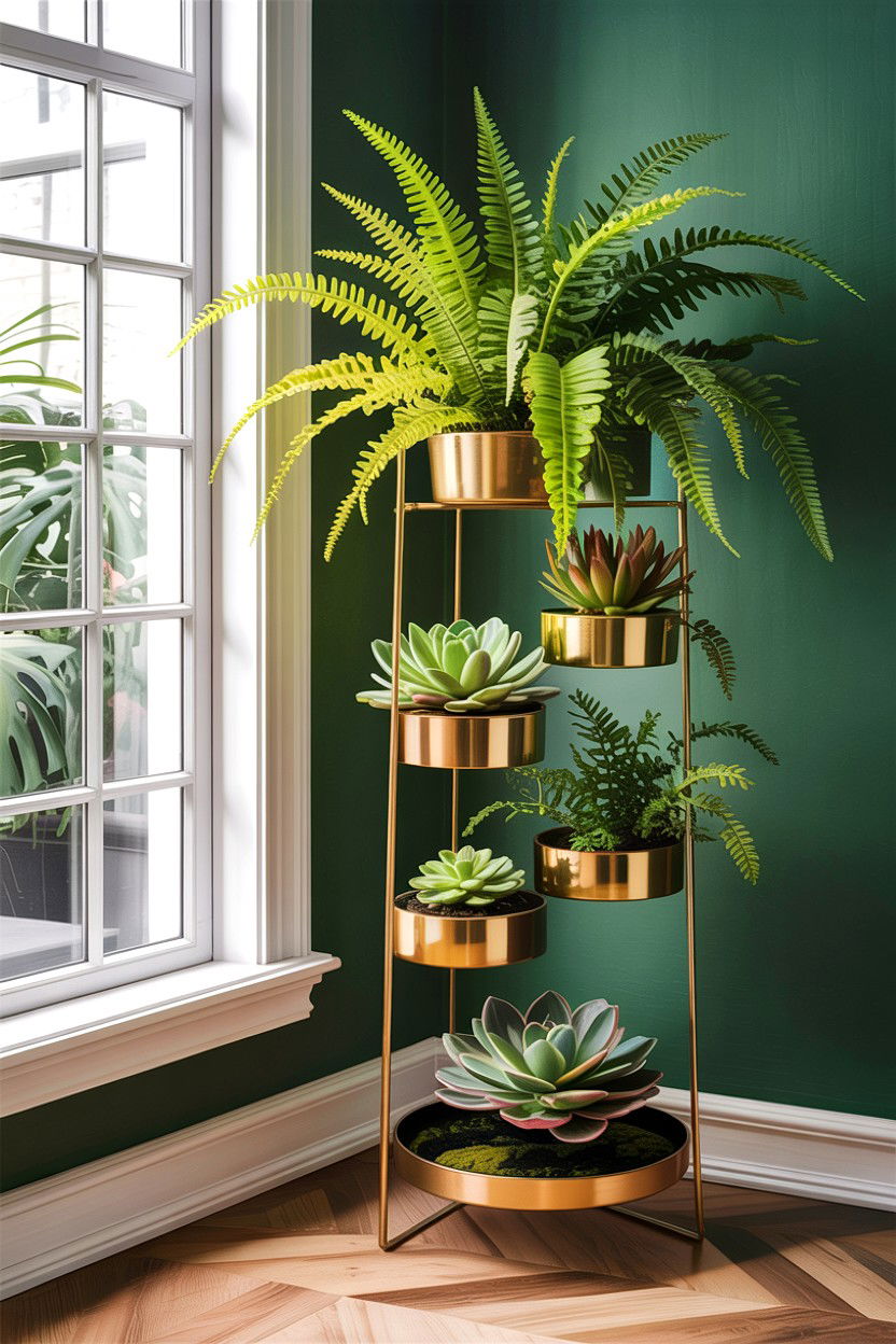 Gold Plant Stand - 30 living room gold furniture ideas