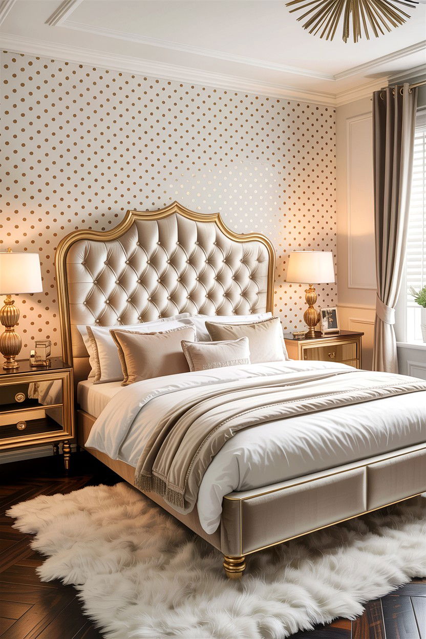 Gold Polka Dot Accent Wall - 30 bedroom polka dot walls