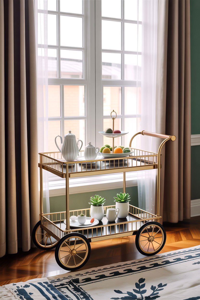 Gold Serving Cart - 30 living room gold furniture ideas