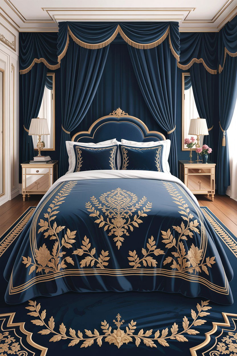 Gold Thread Luxury Bedding - 30 embroidered bedroom ideas