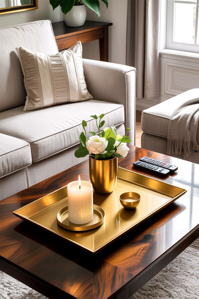 Gold Tray - 30 living room gold furniture ideas