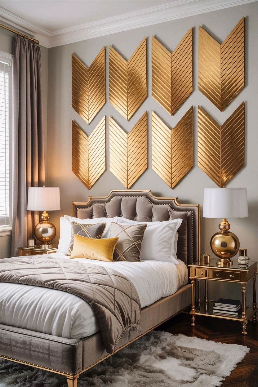 Gold chevron wall decor - 30 bedroom chevron wall ideas