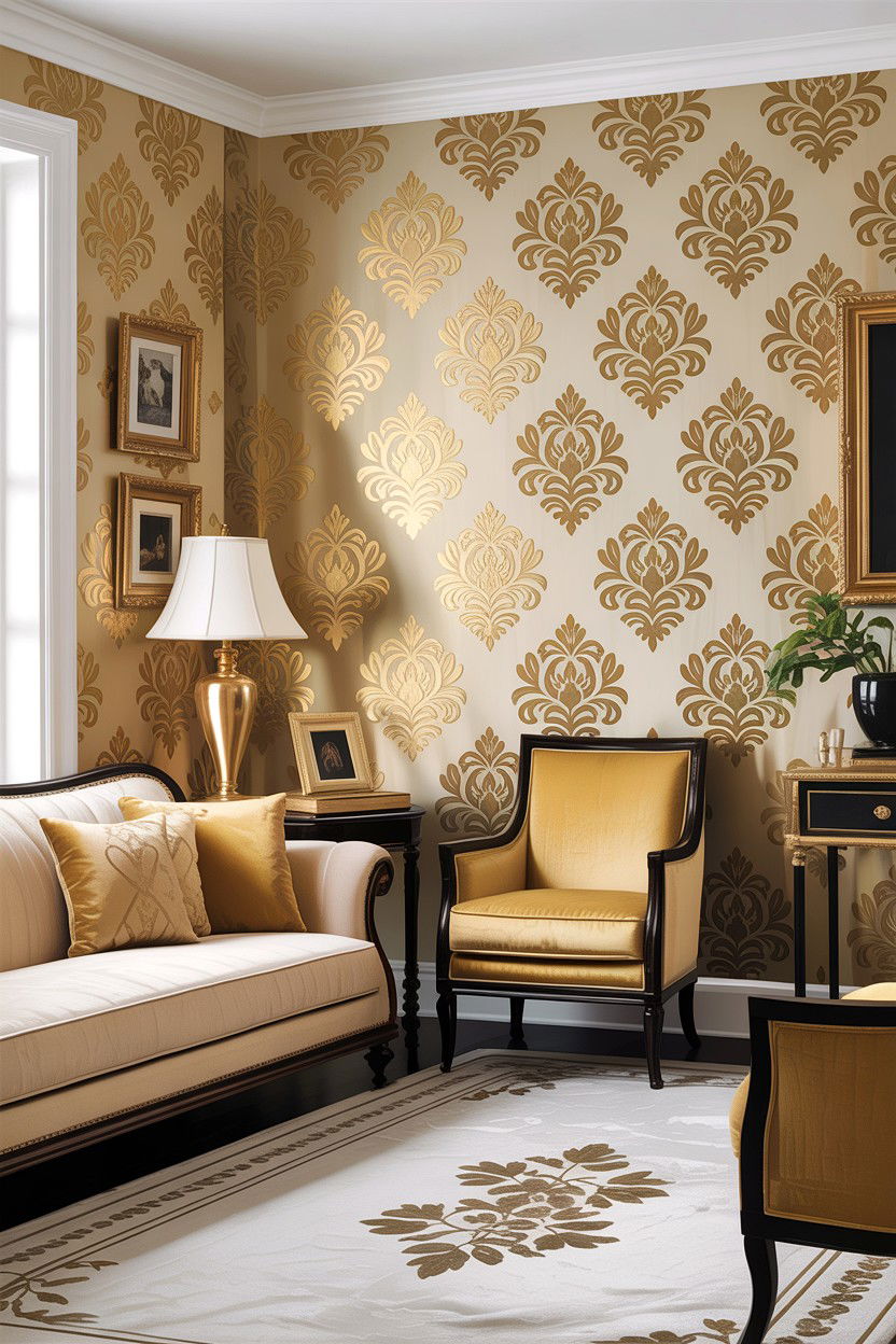 Gold damask wallpaper for living room - 30 living room damask wallpapers