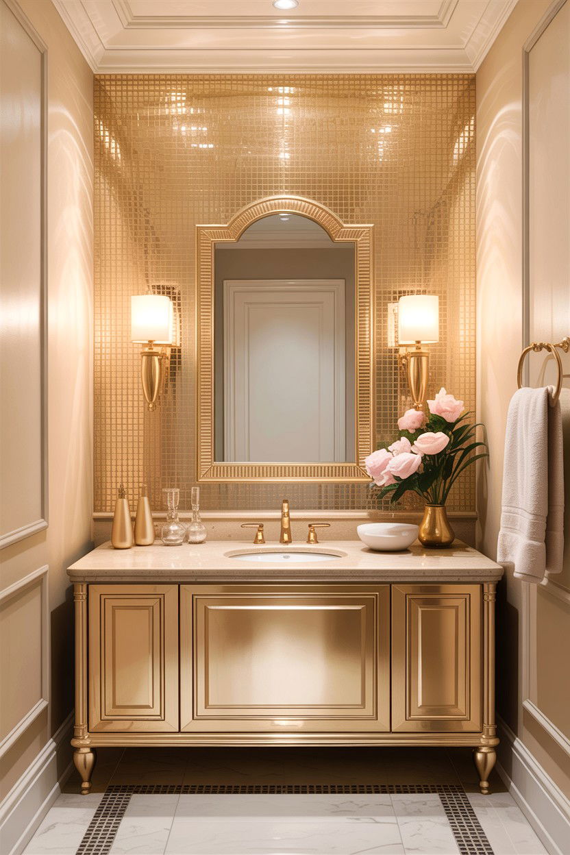 Gold glass mosaic bathroom accent - 30 glass mosaic bathroom ideas