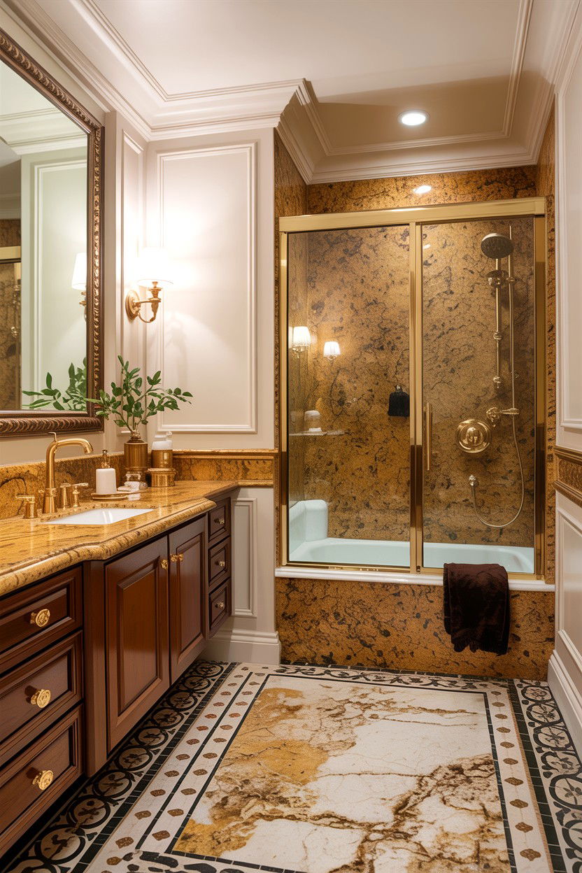 Gold granite accents - 30 granite bathroom ideas