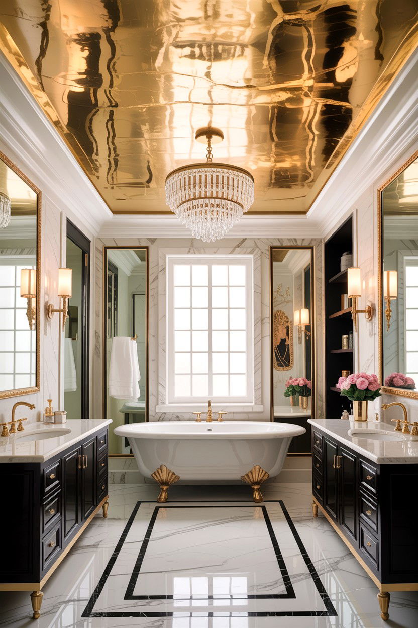 Gold leaf ceiling bathroom - 30 Hollywood regency bathroom ideas