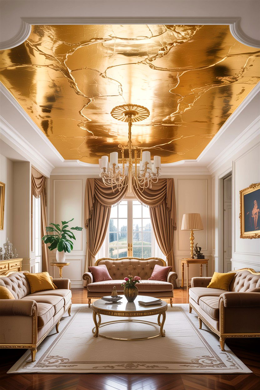 Gold leaf ceiling living room - 30 living room fifth wall ideas