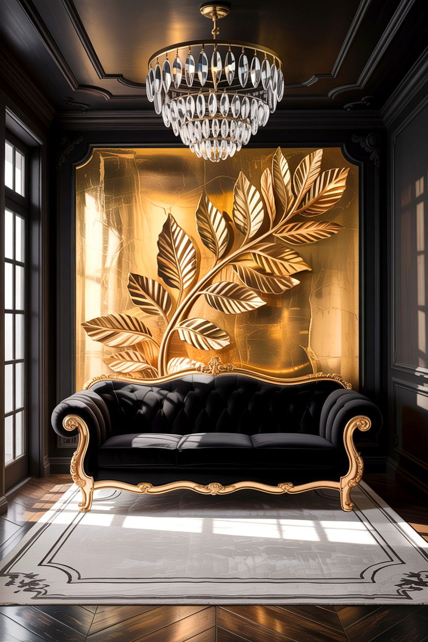 Gold leaf wall - 30 living room accent wall ideas