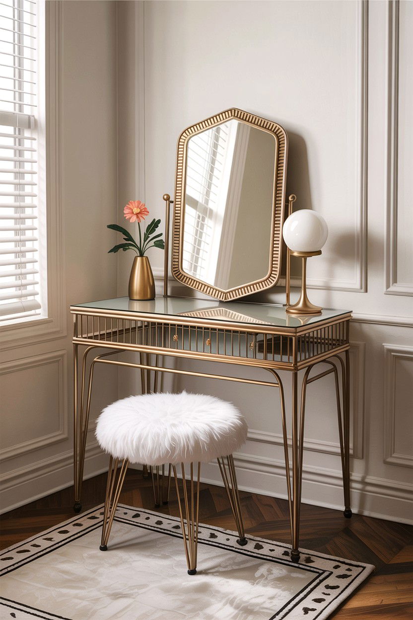 Gold metal vintage vanity - 30 bedroom vintage vanity ideas