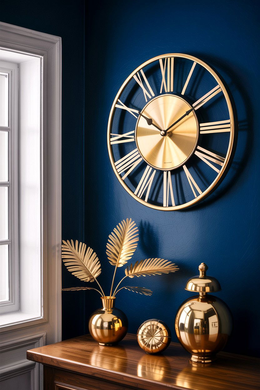 Gold metal wall clock - 30 bedroom clock ideas