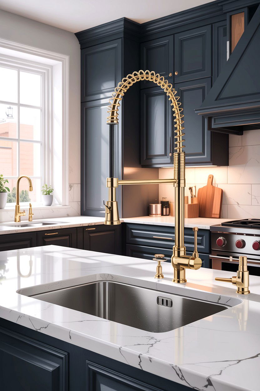 Gold spring neck kitchen faucet - 30 gold faucet ideas