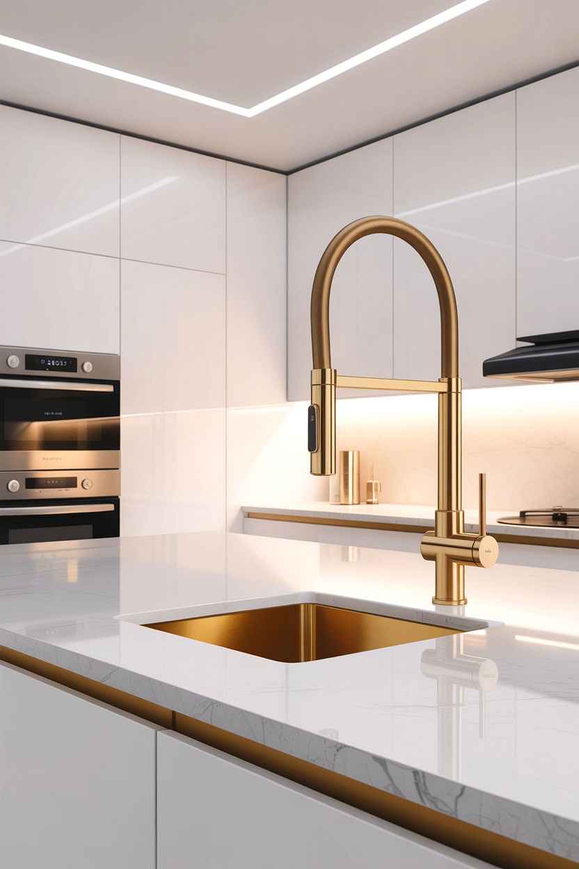 Gold touchless kitchen faucet - 30 gold faucet ideas
