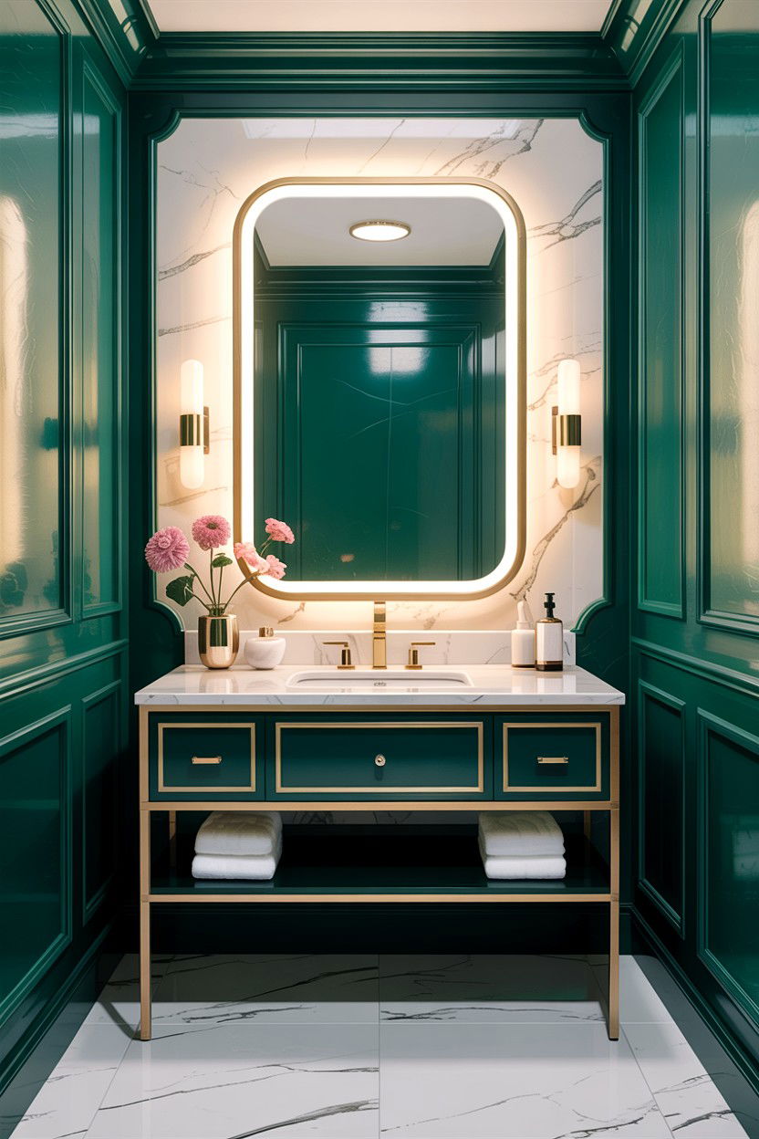 Gold trim backlit mirror - 30 backlit bathroom mirror ideas